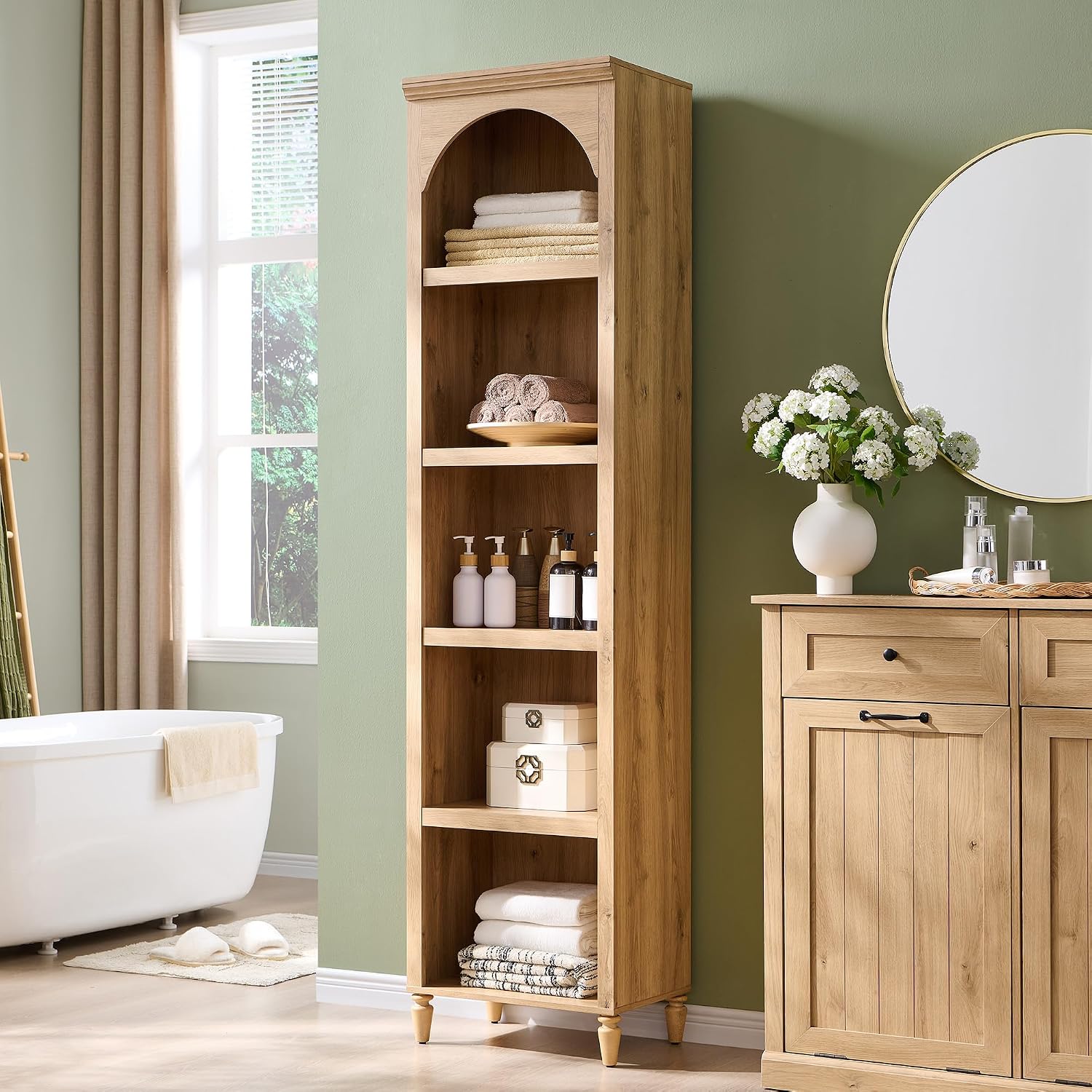Natural Arched 5-Tier Wooden Bookcase