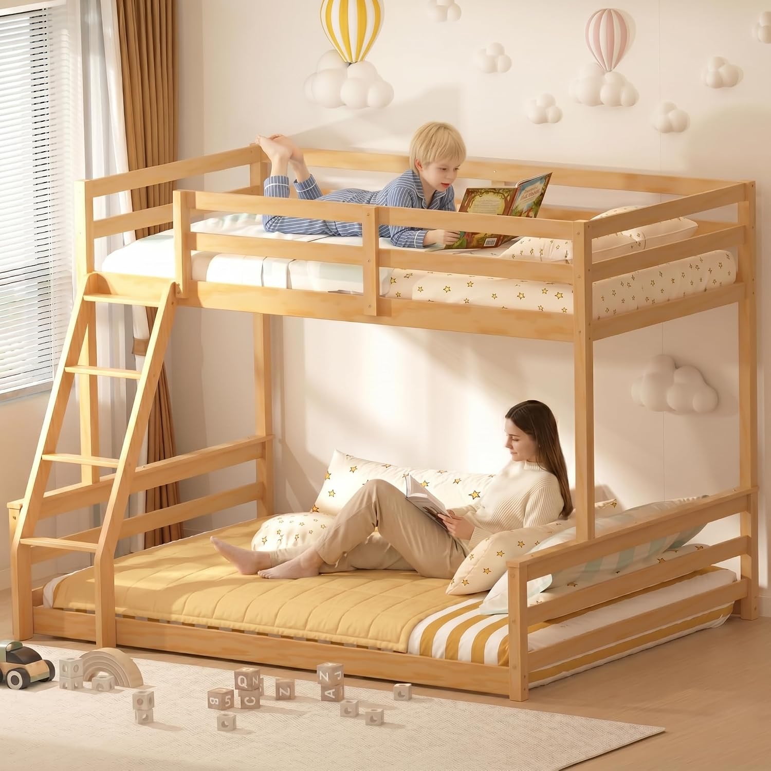 Low Twin Over Full Wooden Bunk Bed