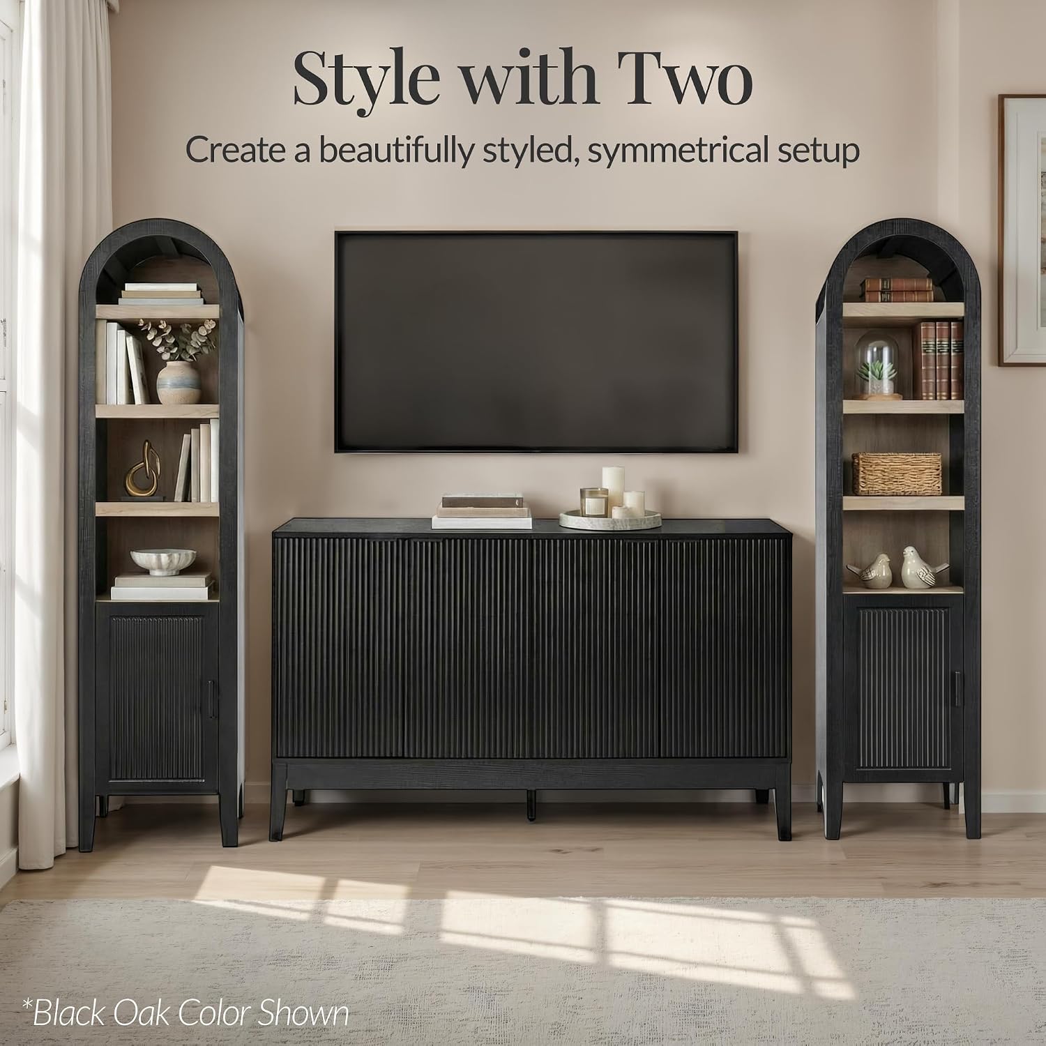 Walnut Arched Reeded Door Storage Cabinet
