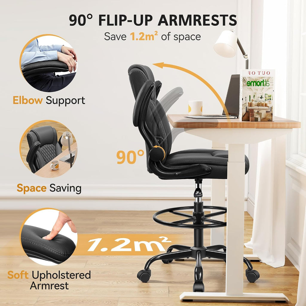 Leather Ergonomic Tall Drafting Chair