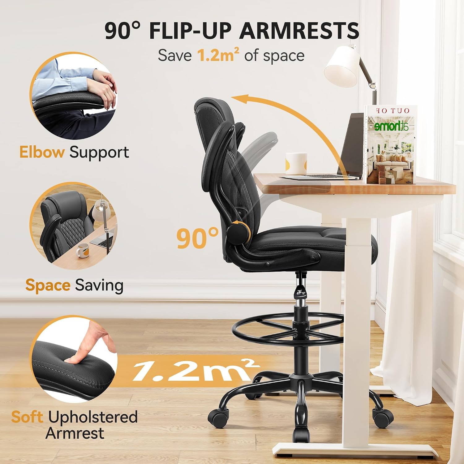 Leather Ergonomic Tall Drafting Chair