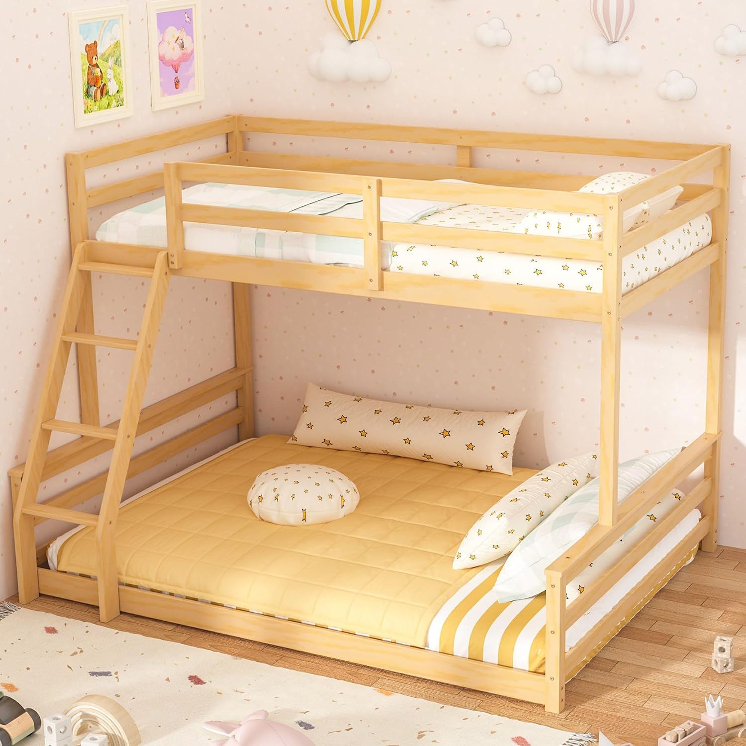 Low Twin Over Full Wooden Bunk Bed