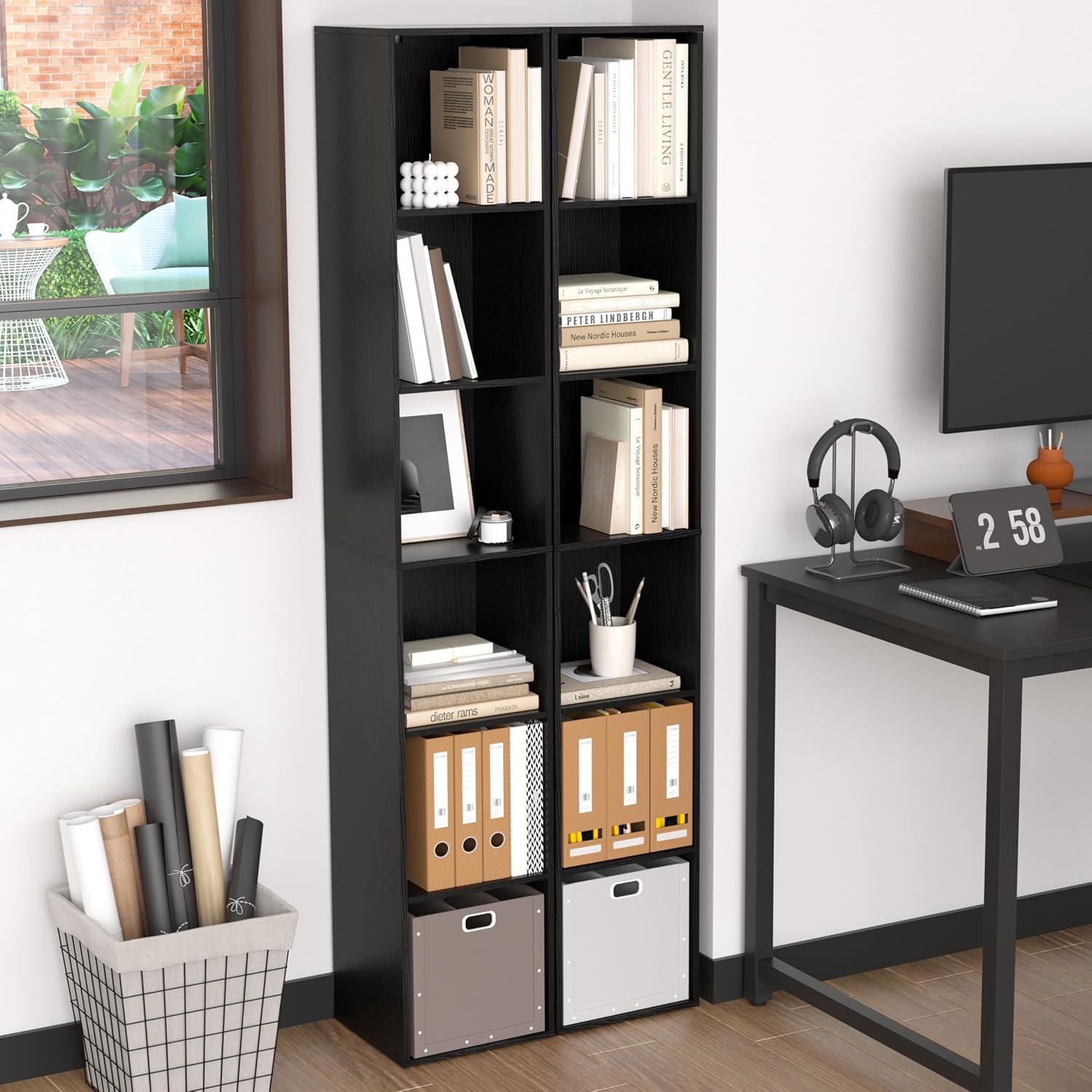 Black 6-Cube Freestanding Storage Shelf