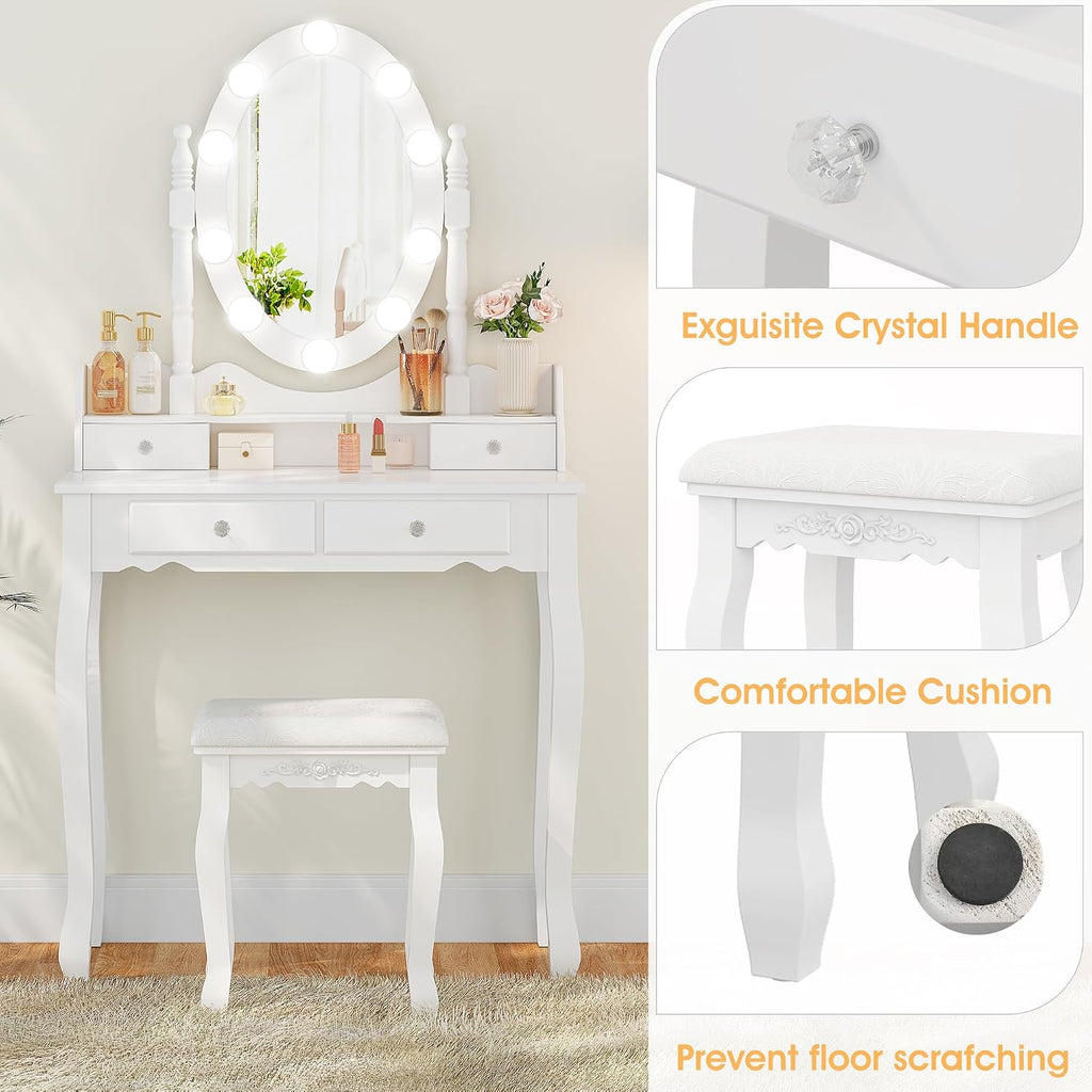 Lighted Kids Vanity Set with Cushioned Stool