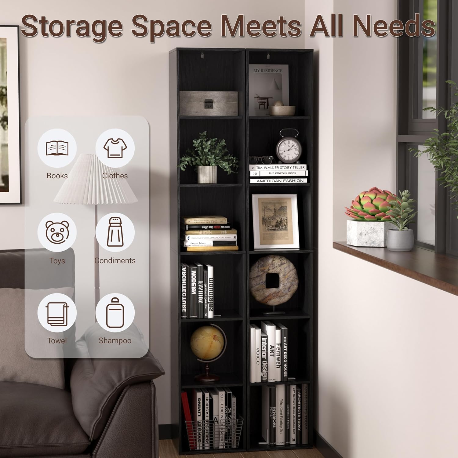 Black 6-Cube Freestanding Storage Shelf