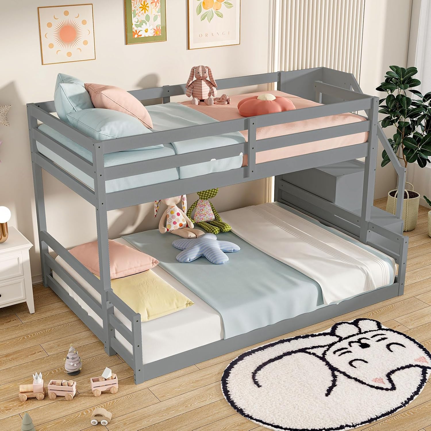 Twin Over Full Bunk Bed with Storage Stairs