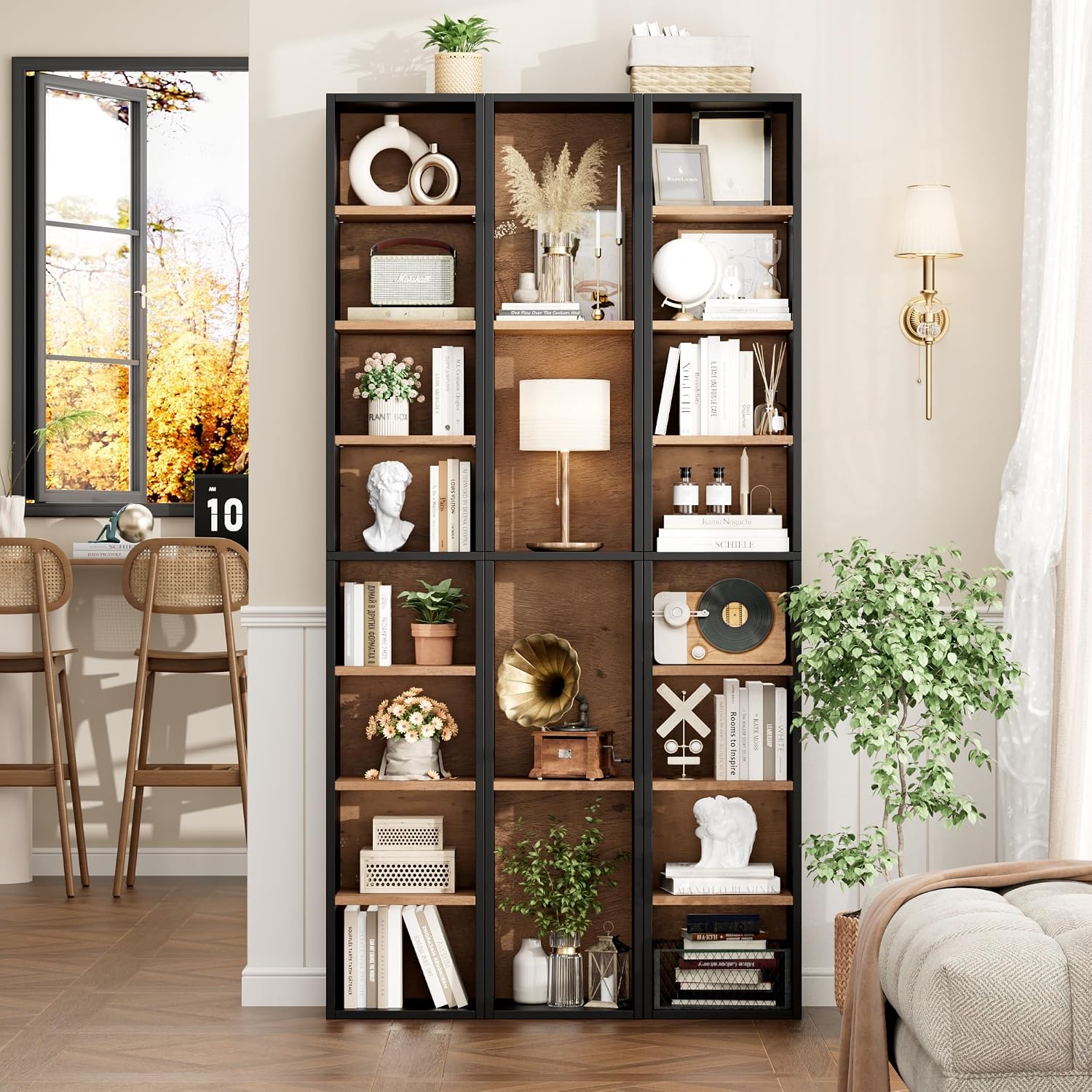 Black Brown 8-Tier Slim Bookshelf