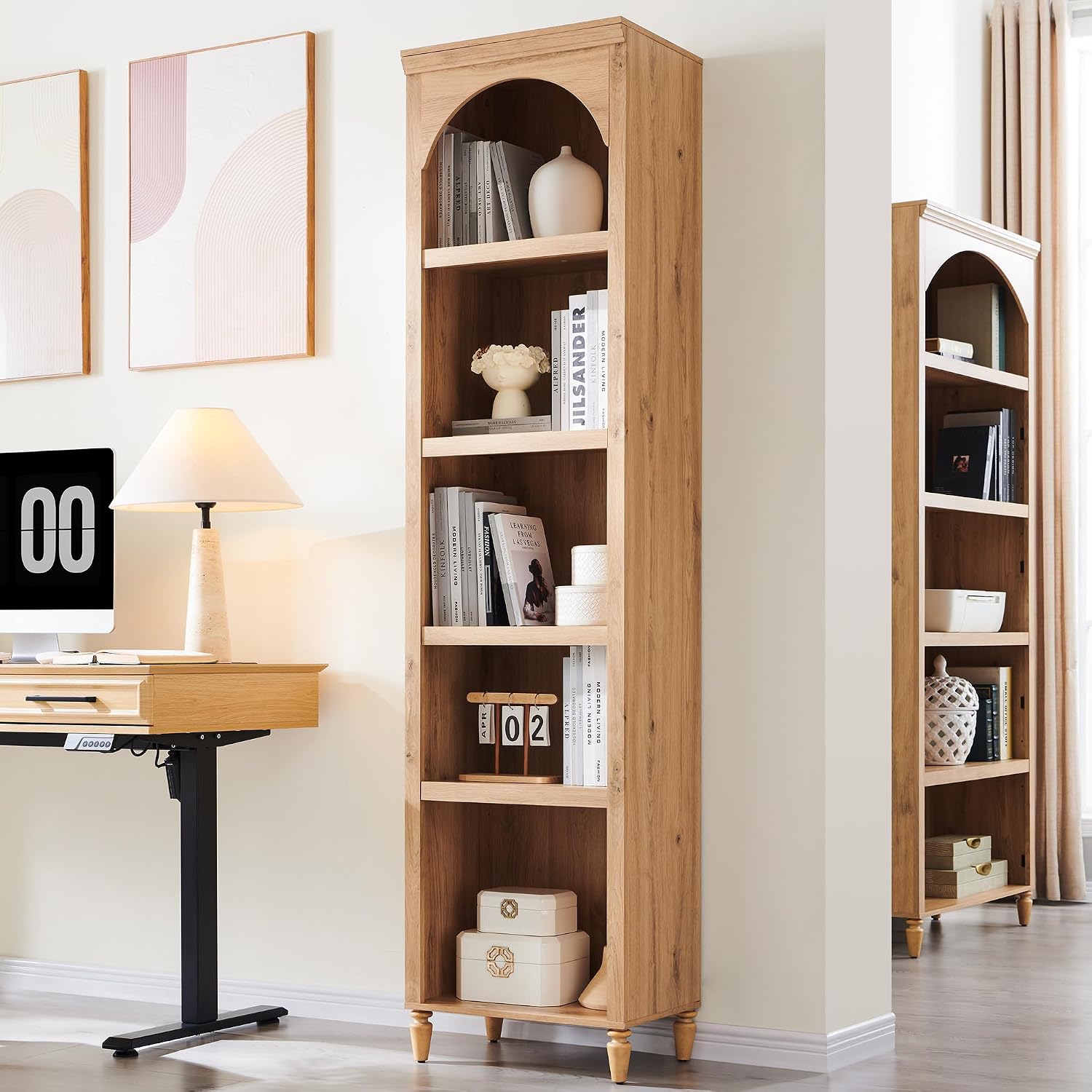 Natural Arched 5-Tier Wooden Bookcase