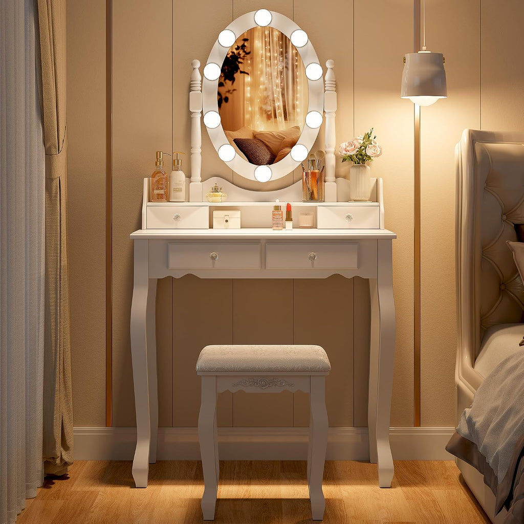 Lighted Kids Vanity Set with Cushioned Stool