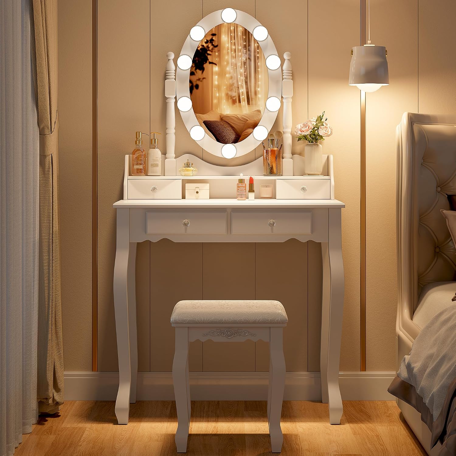 Lighted Kids Vanity Set with Cushioned Stool