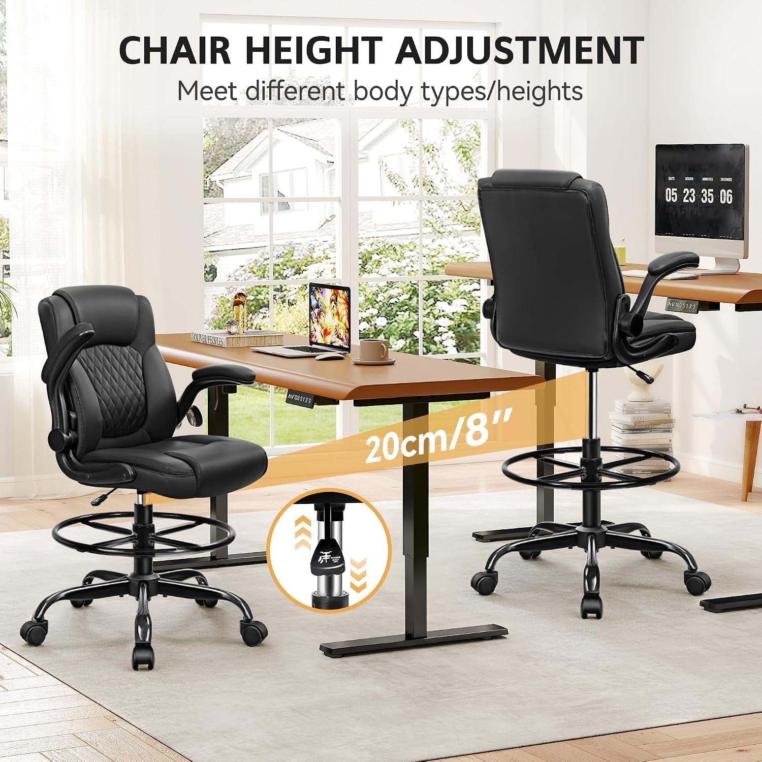 Leather Ergonomic Tall Drafting Chair