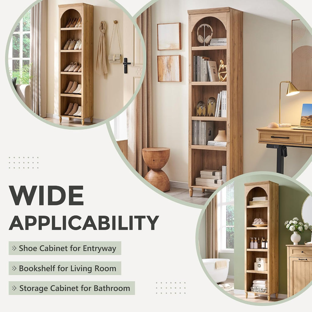 Natural Arched 5-Tier Wooden Bookcase
