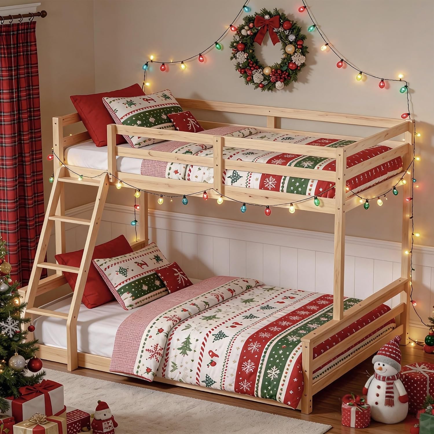 Low Twin Over Full Wooden Bunk Bed