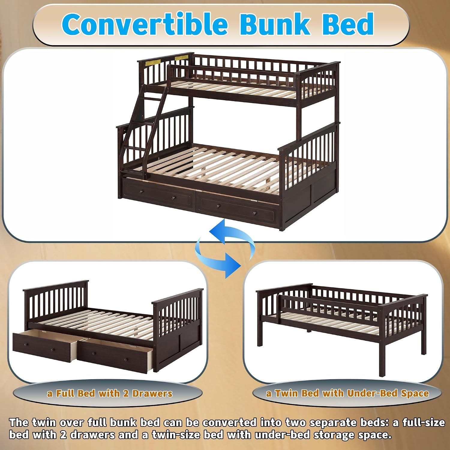 Convertible Twin Over Full Bunk Bed