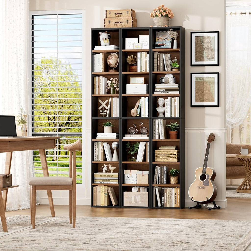 Black Brown 8-Tier Slim Bookshelf