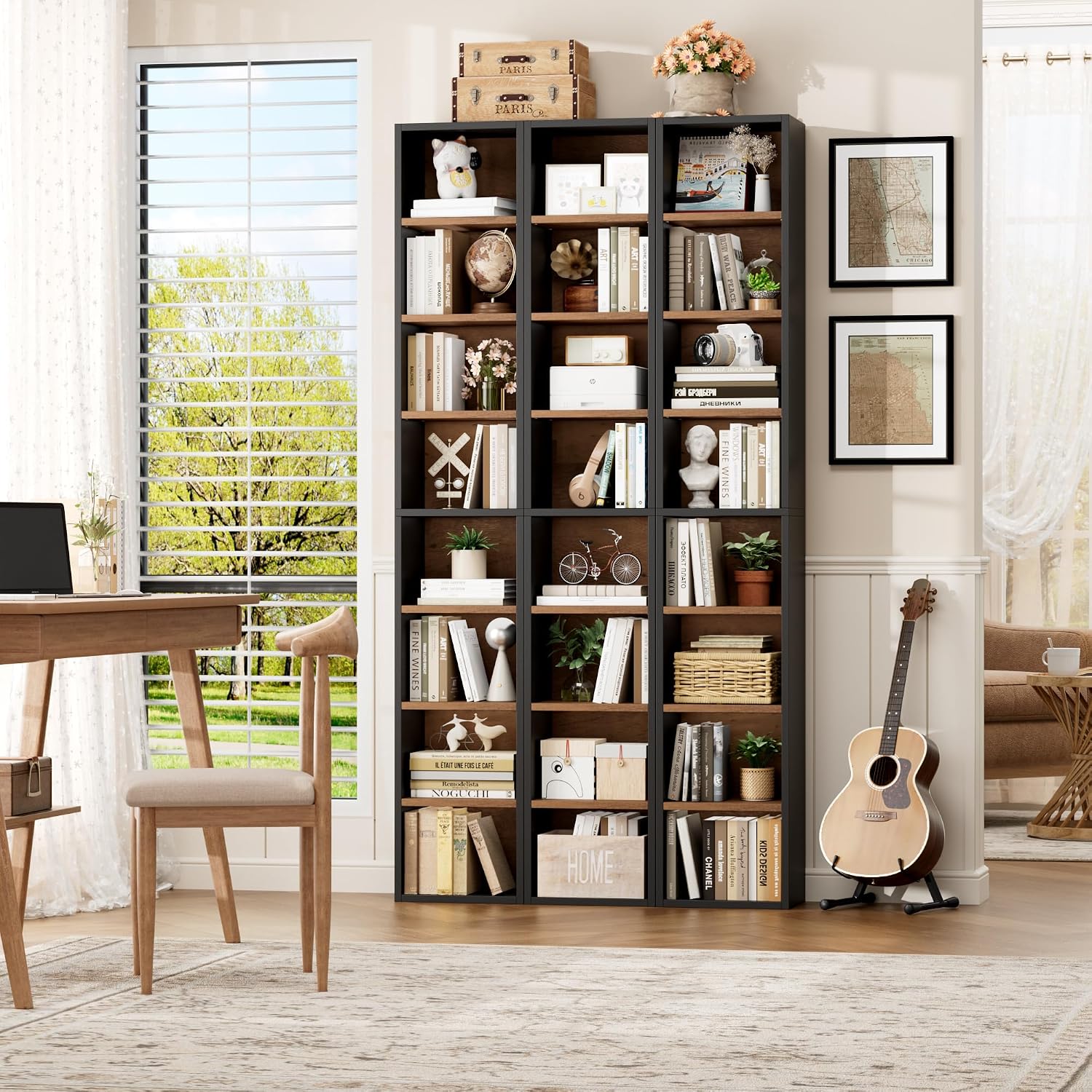 Black Brown 8-Tier Slim Bookshelf