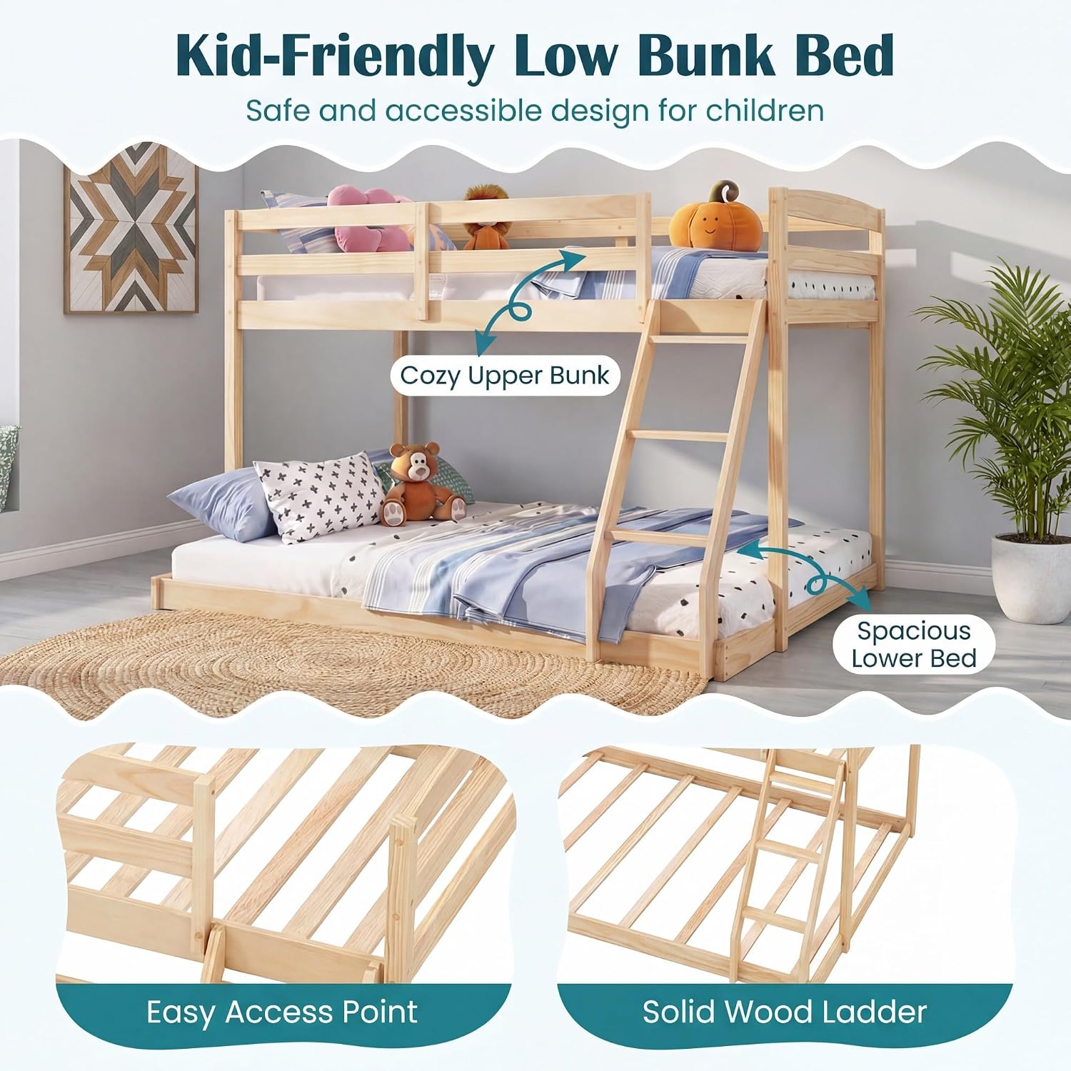 Low Twin Over Full Wood Bunk Bed