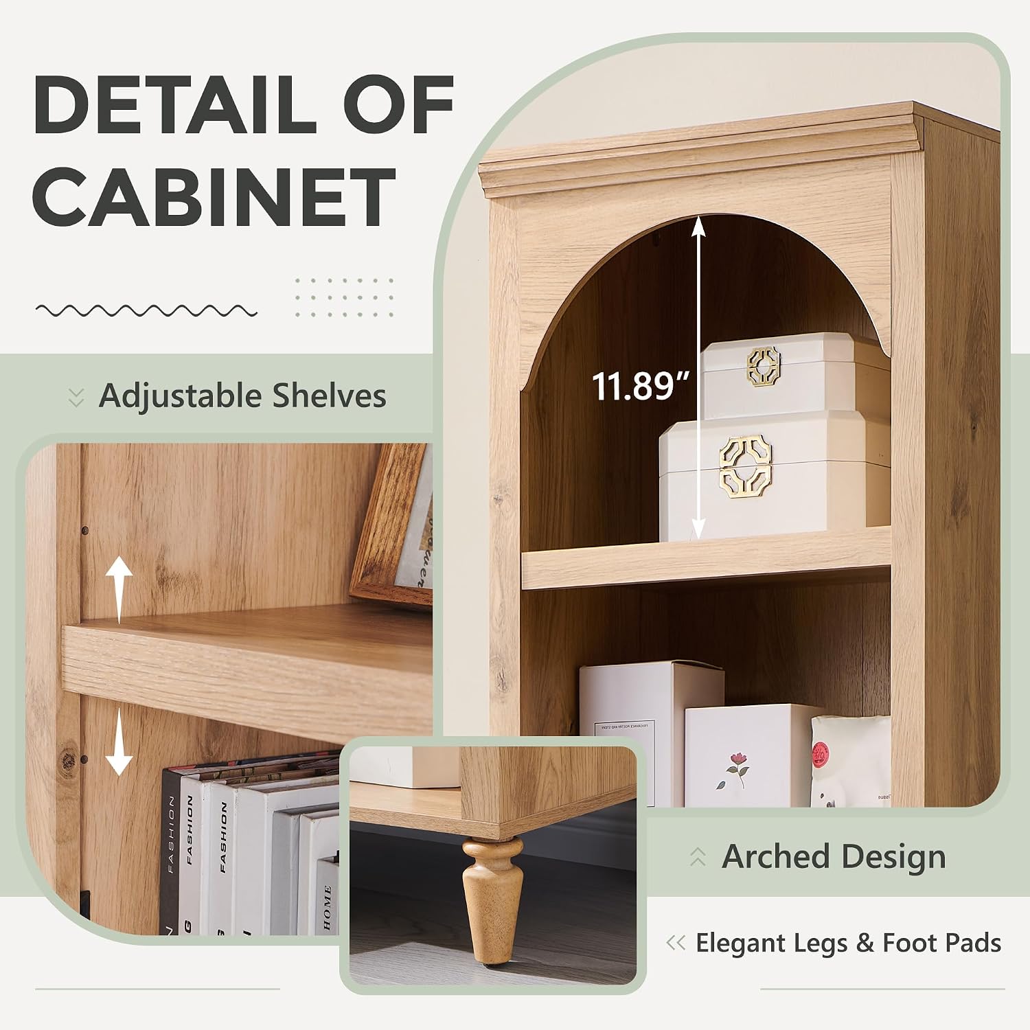 Natural Arched 5-Tier Wooden Bookcase