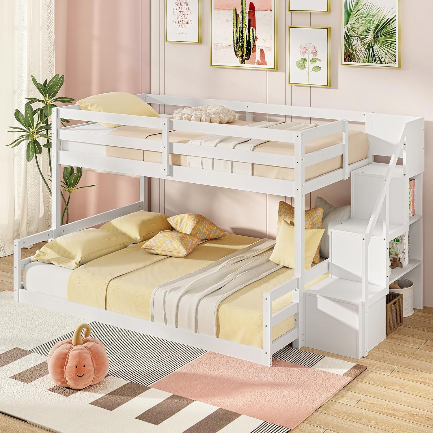 Twin Over Full Bunk Bed with Storage Stairs