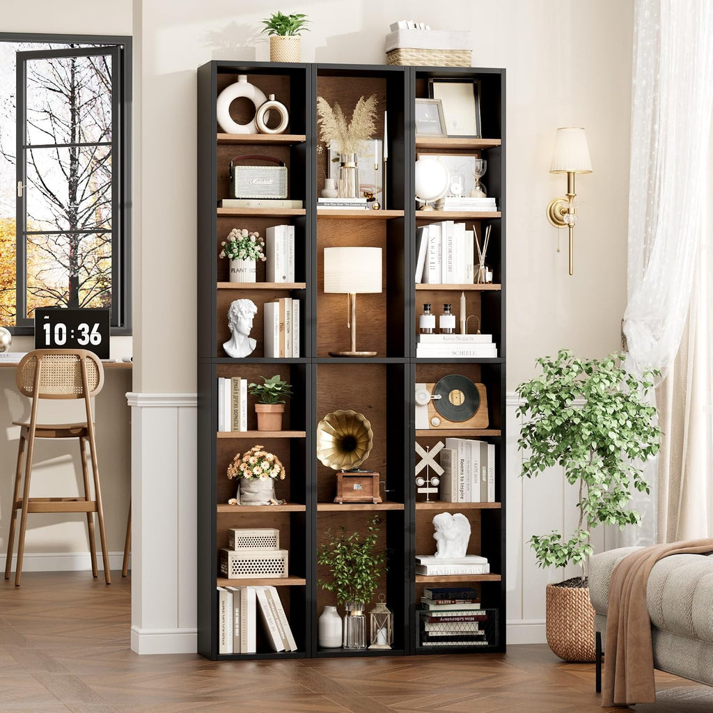 Black Brown 8-Tier Slim Bookshelf