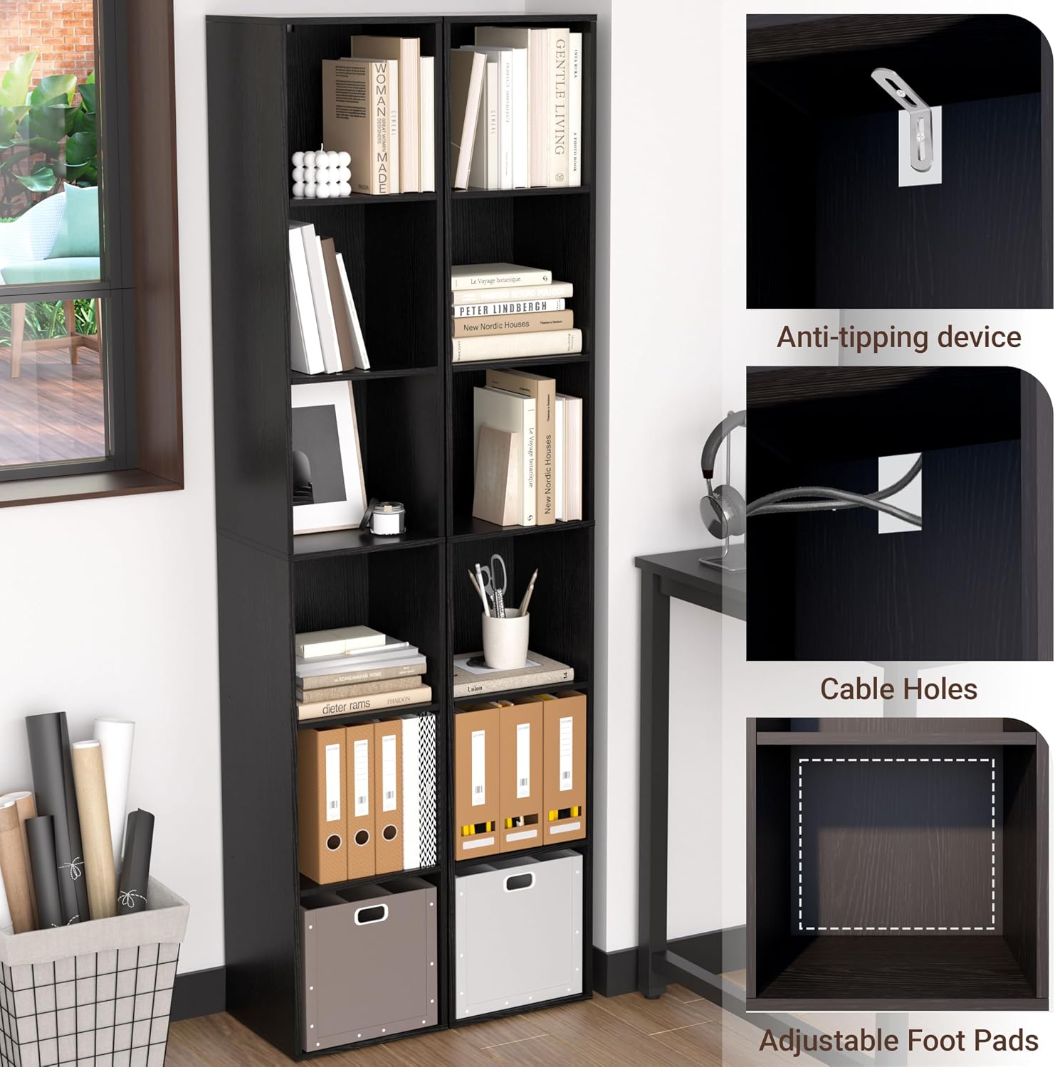 Black 6-Cube Freestanding Storage Shelf
