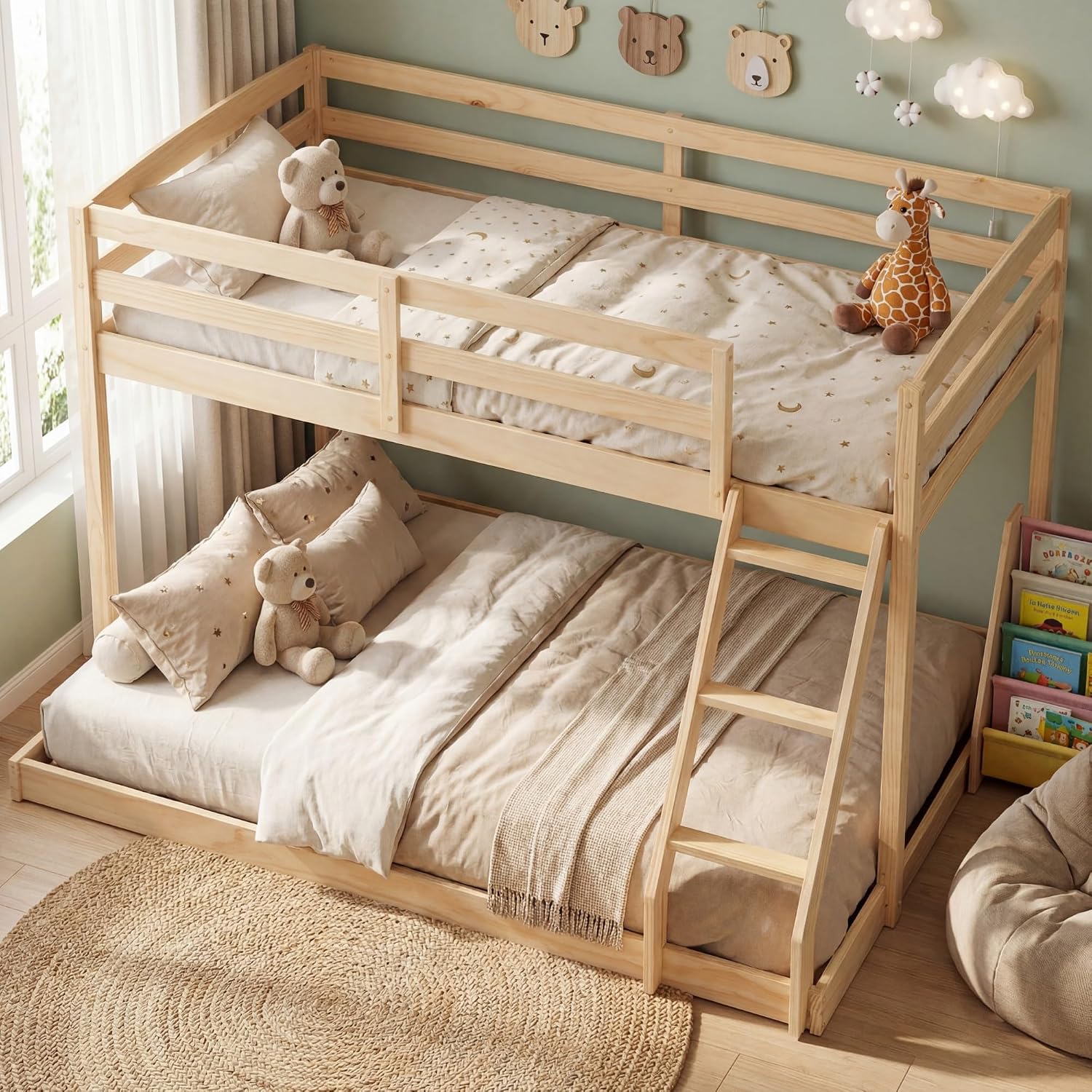 Low Twin Over Full Wood Bunk Bed