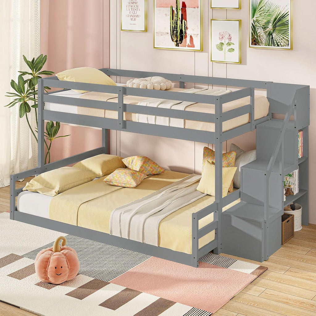 Twin Over Full Bunk Bed with Storage Stairs