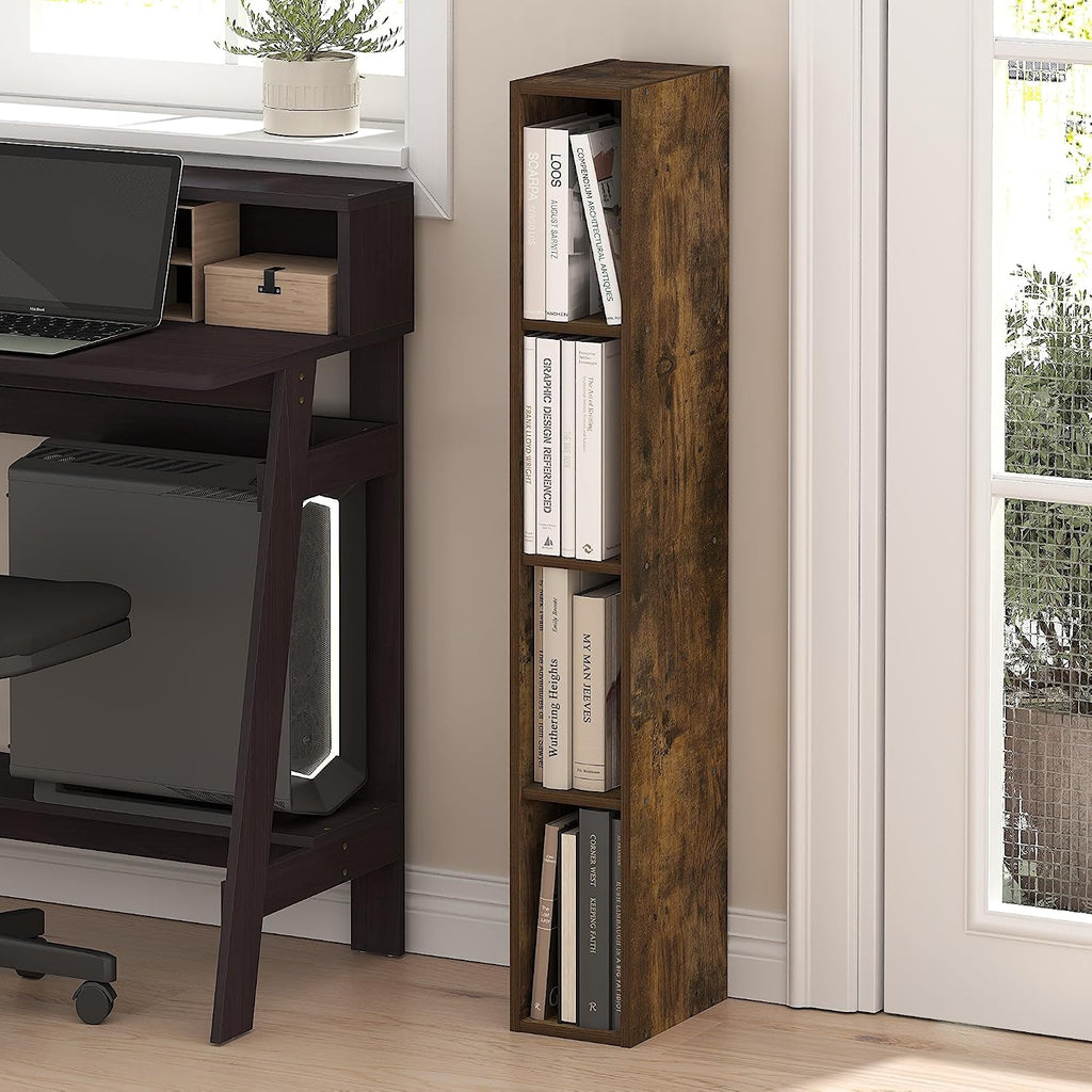 Slim 4-Tier Amber Pine Bookshelf