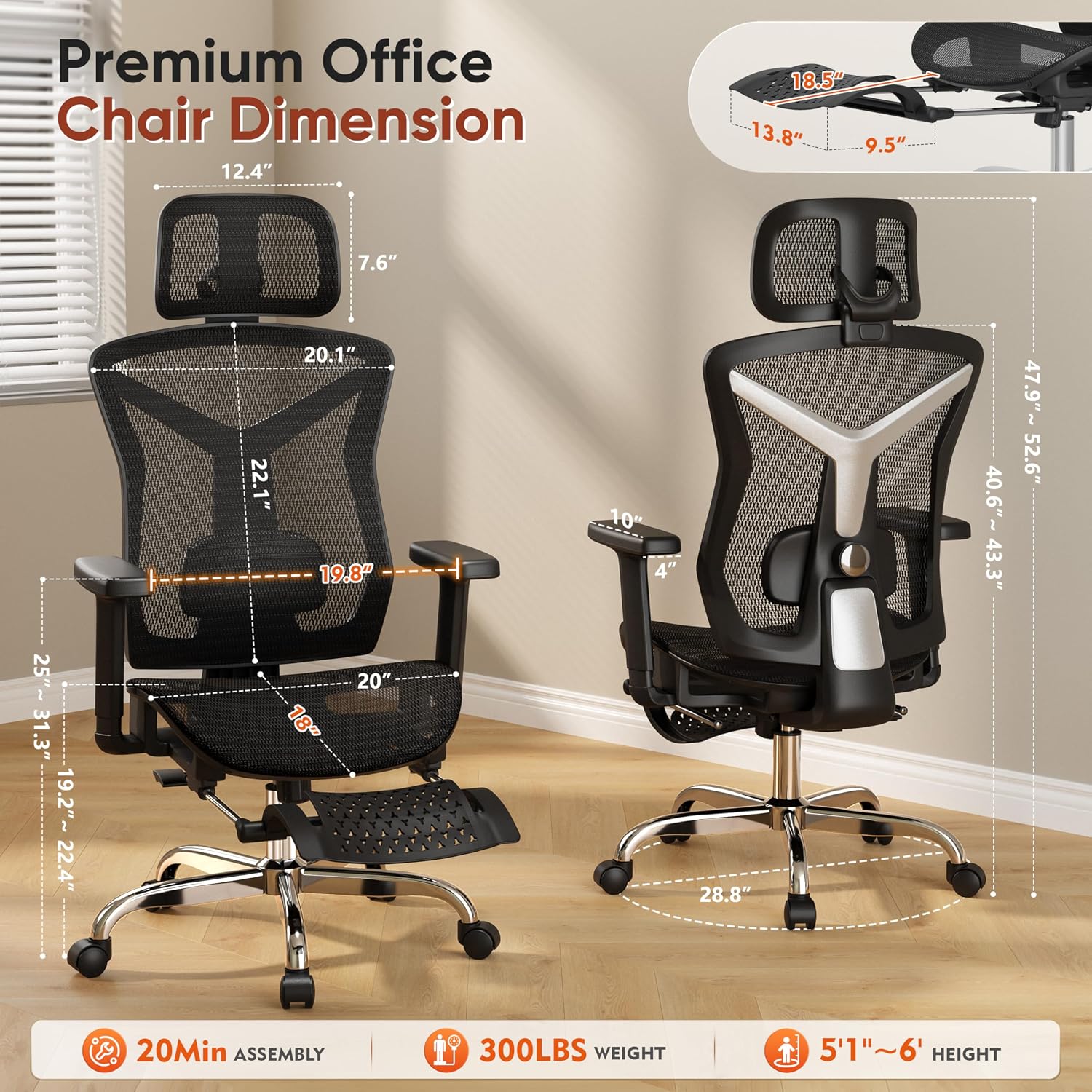 Ergonomic Office Chair with Footrest